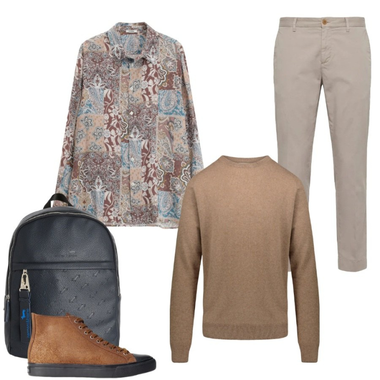 Outfit uomo - Total look #2398122. Stile Urban per Tutti i giorni. Abbinamento con camicie, pantaloni chino, borse sportive, maglieria, sneakers.