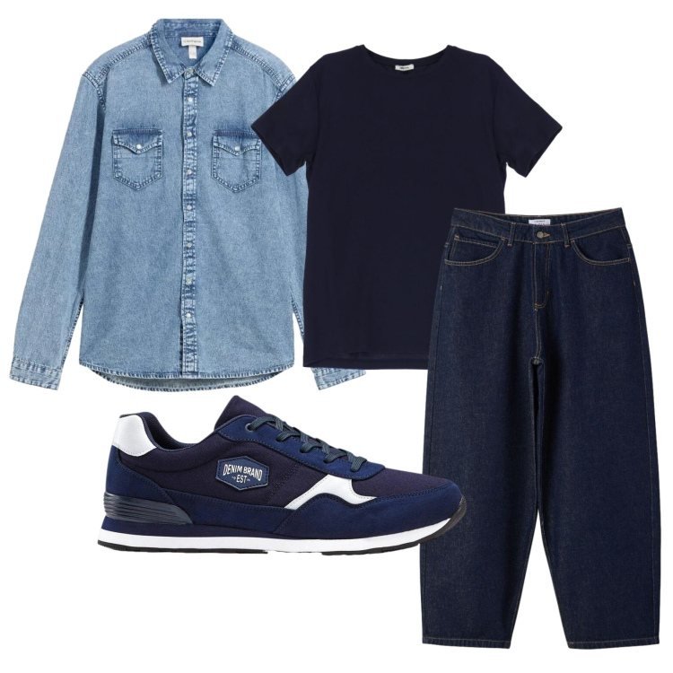Outfit uomo - Total look #2398134. Stile Trendy per Tutti i giorni. Abbinamento con sneakers, camicie, jeans, t-shirt.