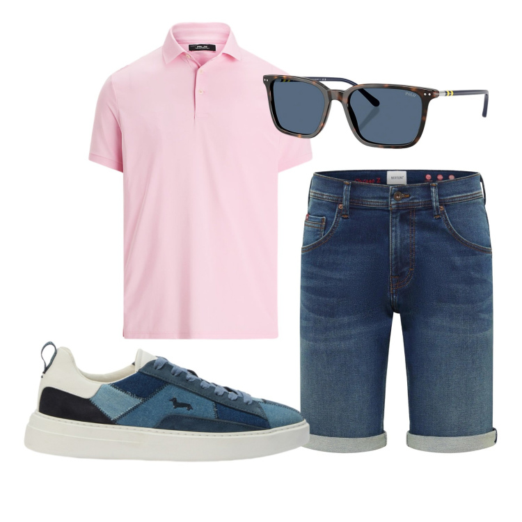 Outfit uomo - Total look #2398137. Stile Casual per Tutti i giorni. Abbinamento con bermuda, sneakers, polo, occhiali da sole.