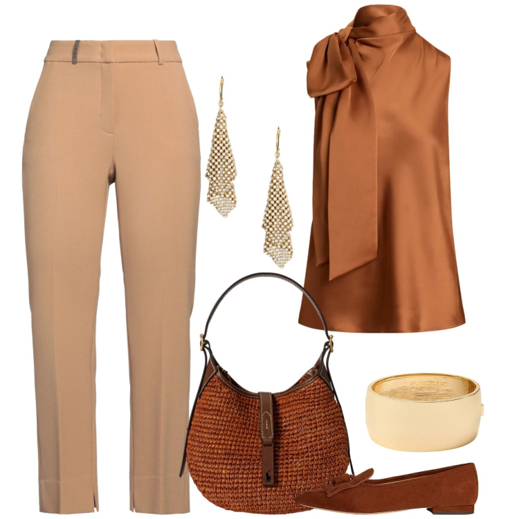 Outfit donna - Brillante. Stile Chic per Cerimonia. Abbinamento con pantaloni, ballerine, orecchini, braccialetti, borse a spalla, bluse.