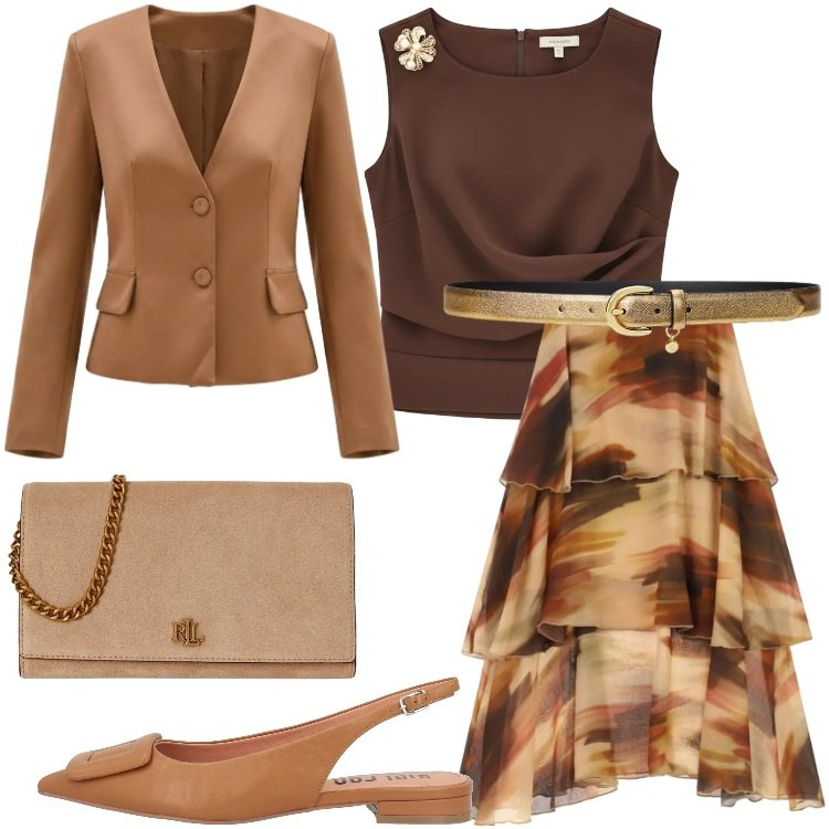 Outfit donna - Light Steps. Stile Chic per Serata fuori. Abbinamento con ballerine, top, blazer, gonne lunghe, cinture, borse a tracolla.