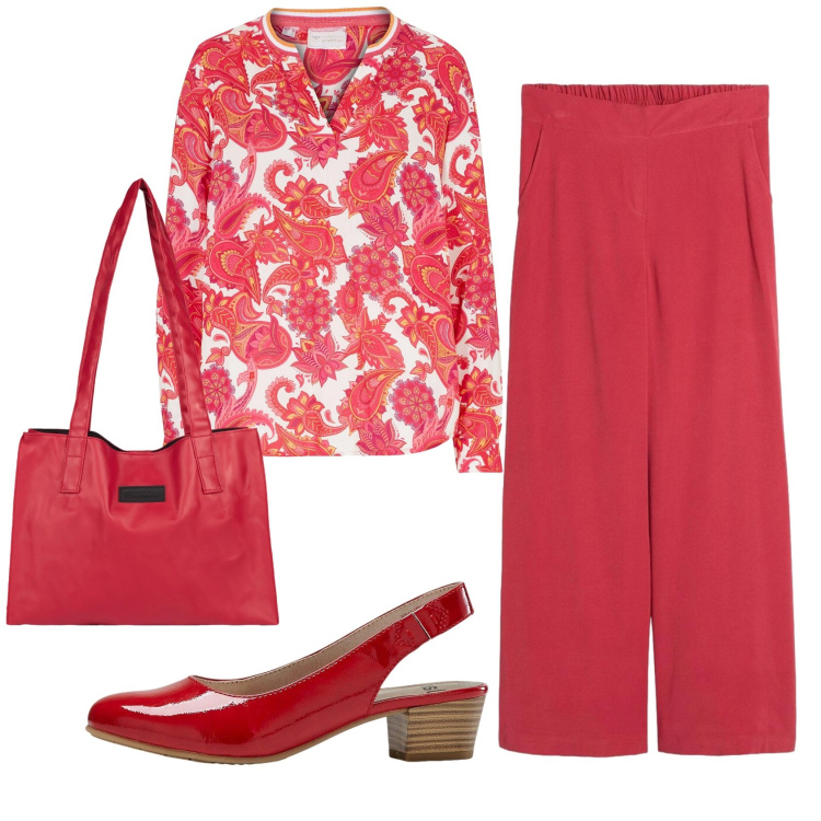 Outfit donna - Total look #2398167. Stile Basic per Ufficio. Abbinamento con pantaloni a palazzo, décolleté, tuniche, shopping bag.