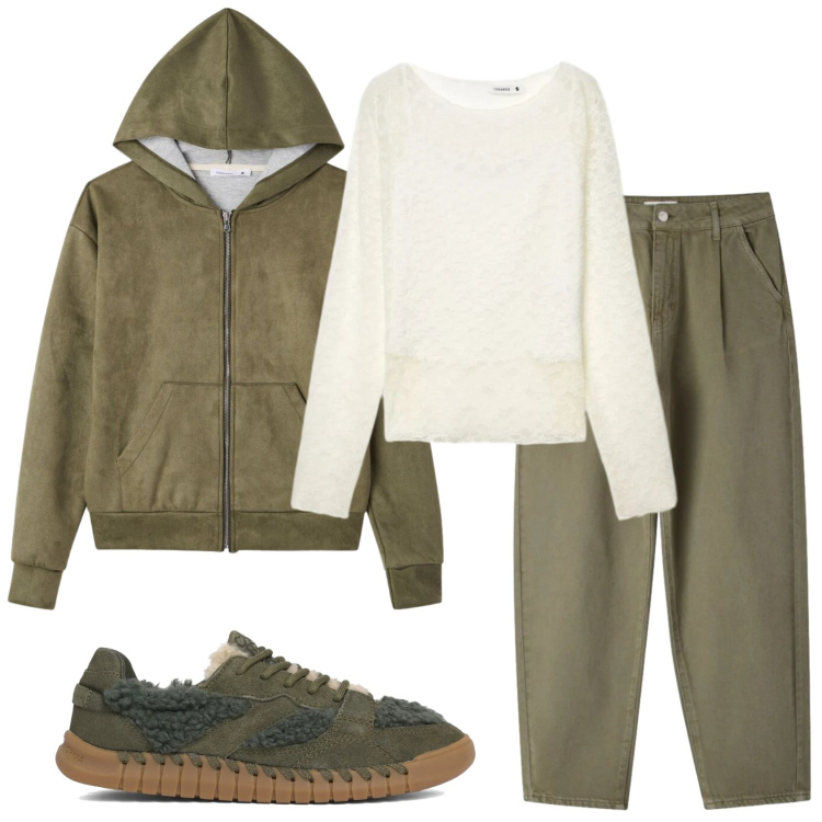 Outfit donna - Total look #2398173. Stile Casual per Tutti i giorni. Abbinamento con felpe con cappuccio, t-shirt, pantaloni, sneakers.