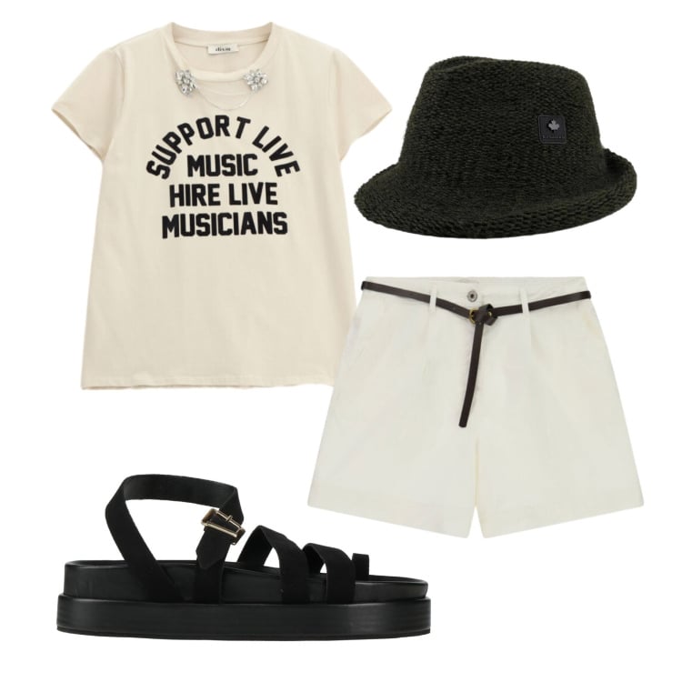 Outfit donna - Total look #2398179. Stile Casual per Tutti i giorni. Abbinamento con ciabatte, t-shirt, shorts, cappelli.