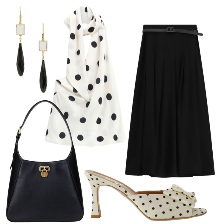 Outfit donna - Total look #2398186. Stile Casual chic per Tutti i giorni. Abbinamento con gonne lunghe, sandali col tacco, top, borse a spalla, orecchini.