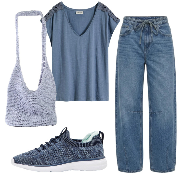 Outfit donna - Total look #2398187. Stile Casual per Tutti i giorni. Abbinamento con sneakers, bluse, shopping bag, jeans.