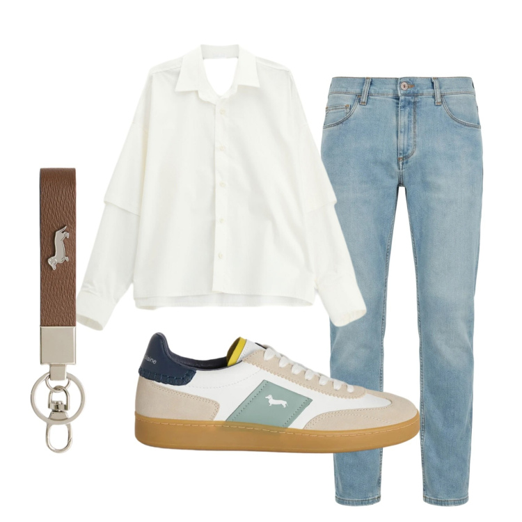 Outfit uomo - Total look #2398193. Stile Casual per Tutti i giorni. Abbinamento con camicie, portachiavi, jeans slim fit, sneakers.
