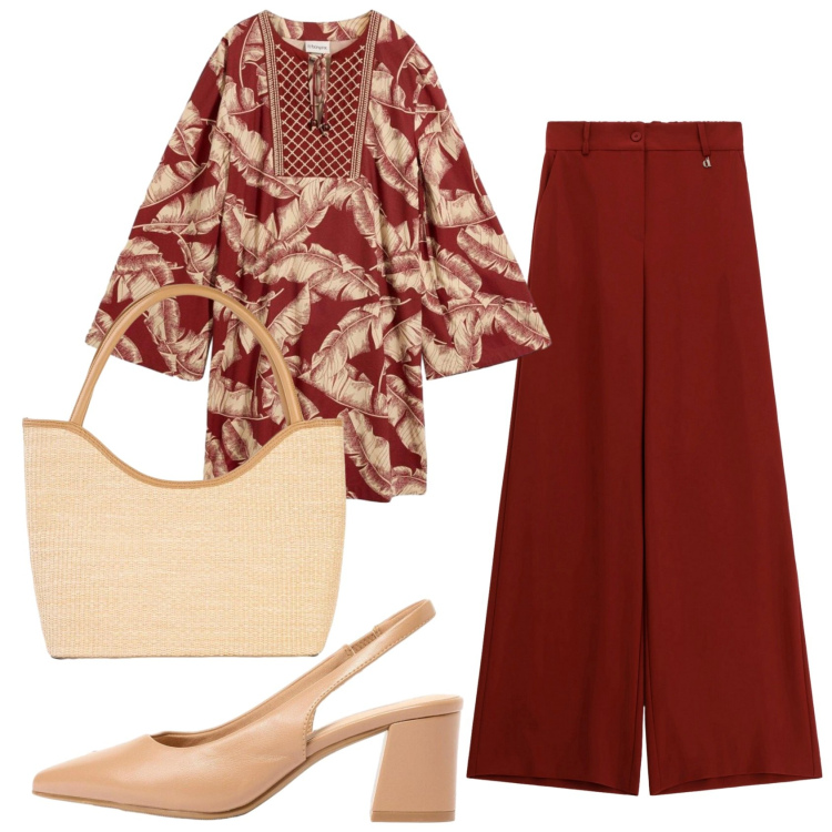 Outfit donna - Total look #2398195. Stile Basic per Ufficio. Abbinamento con décolleté, shopping bag, vestiti, pantaloni a palazzo.
