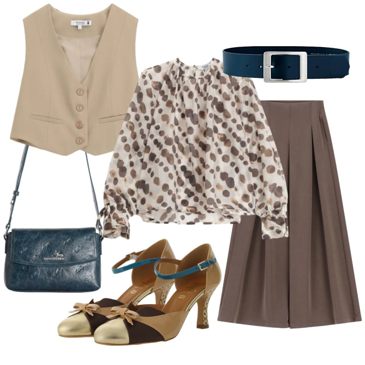 Outfit donna - La camicia fantasia. Stile Bon Ton per Serata fuori. Abbinamento con cinture, borse a tracolla, bluse, gilet, pantaloni a palazzo, décolleté.