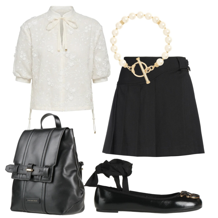 Outfit donna - Total look #2398202. Stile Preppy per Scuola/Università. Abbinamento con minigonne, ballerine, zaini, bluse, braccialetti.