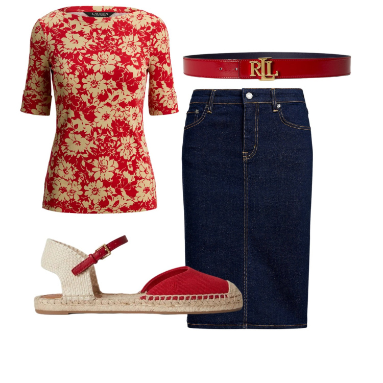 Outfit donna - Total look #2398206. Stile 70s per Tutti i giorni. Abbinamento con t-shirt, cinture, gonne, espadrillas.