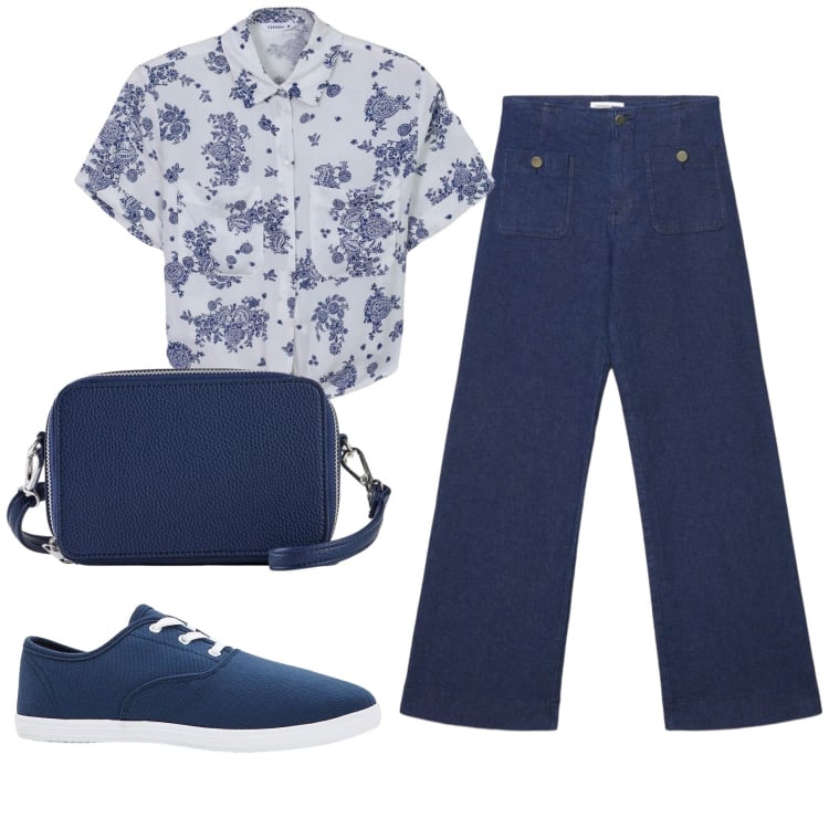 Outfit donna - Total look #2398208. Stile Casual per Ufficio. Abbinamento con sneakers, borse a tracolla, camicie, jeans.