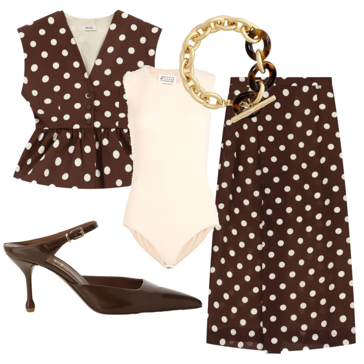 Outfit donna - Total look #2398210. Stile Vintage retrò per Ufficio. Abbinamento con body, décolleté, gonne lunghe, gilet, braccialetti.