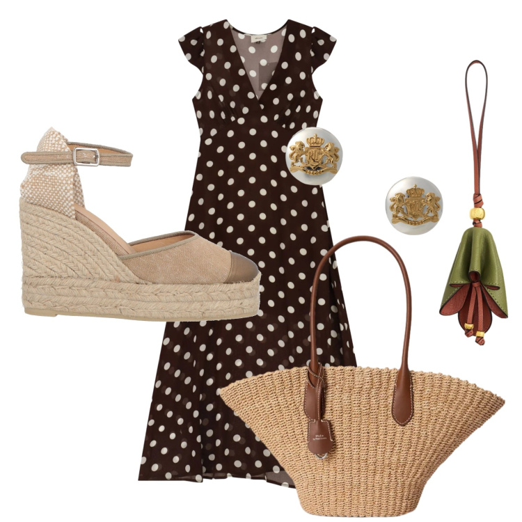 Outfit donna - Total look #2398216. Stile Vintage retrò per Tutti i giorni. Abbinamento con espadrillas, vestiti lunghi, orecchini, borse tote, ciondoli.