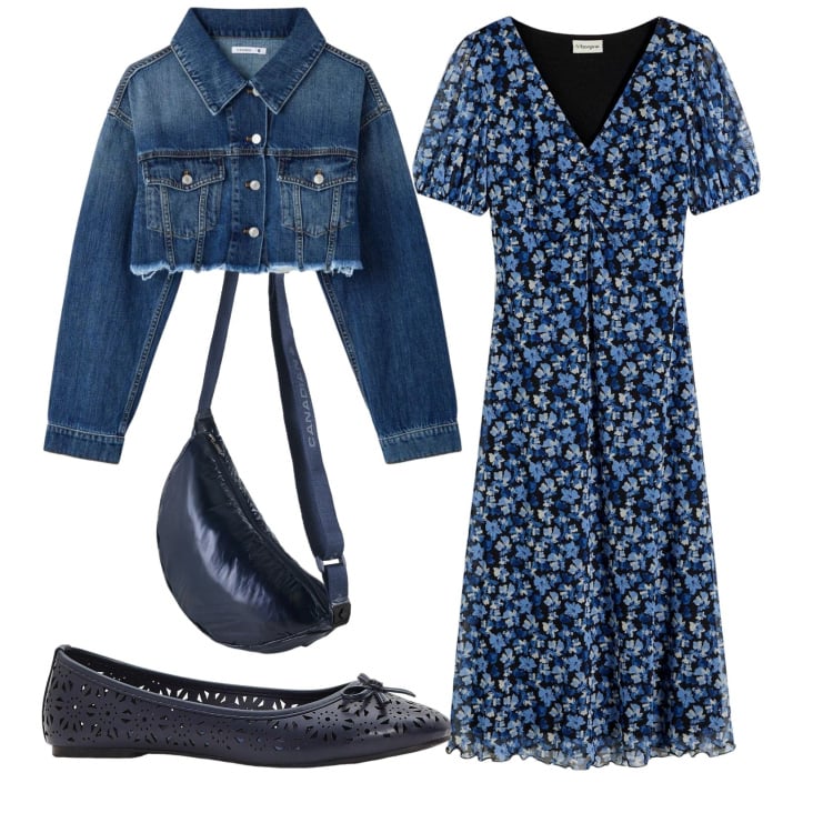 Outfit donna - Total look #2398220. Stile Casual chic per Tutti i giorni. Abbinamento con ballerine, vestiti midi/longuette, blazer, borse a tracolla.