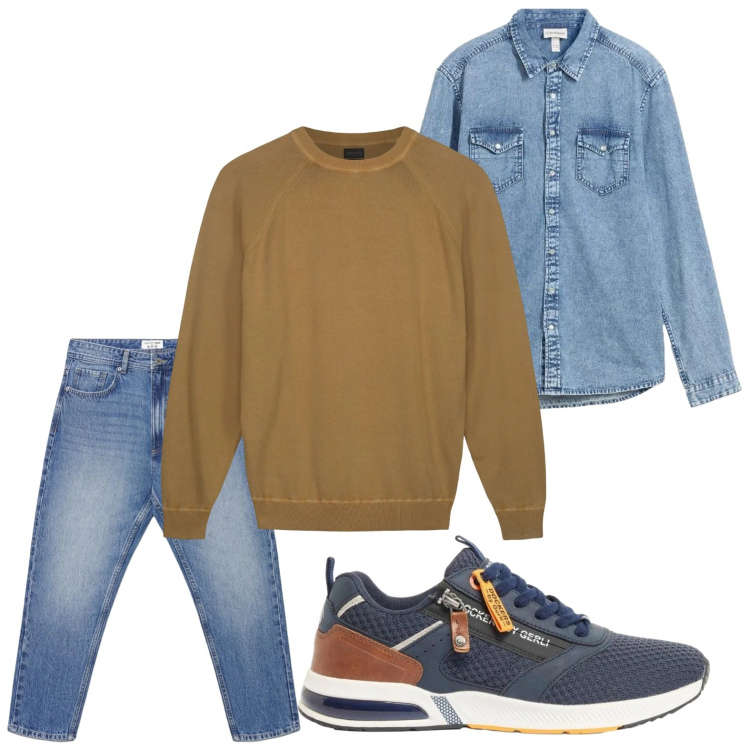 Outfit uomo - Camicia jeans evergreen. Stile Casual per Tutti i giorni. Abbinamento con camicie, sneakers, jeans, maglieria.