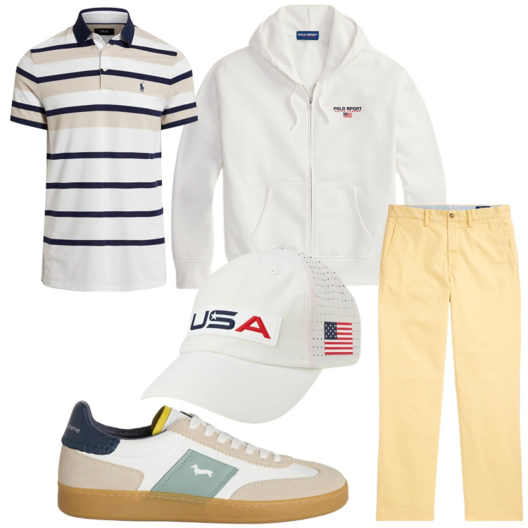 Outfit uomo - Pantaloni limone. Stile Casual per Tutti i giorni. Abbinamento con sneakers, pantaloni, felpe con cappuccio, cappelli con visiera, polo.