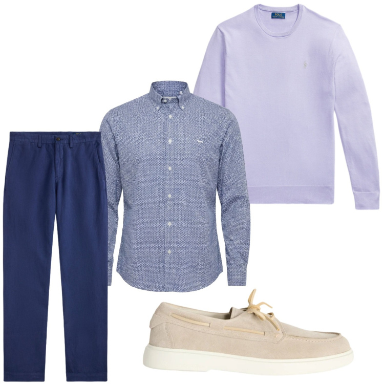 Outfit uomo - Match perfetto. Stile Trendy per Tutti i giorni. Abbinamento con scarpe stringate, camicie, maglieria, pantaloni.