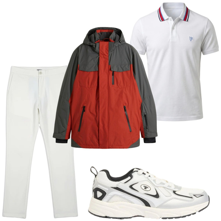 Outfit uomo - Capospalla sportivo. Stile Casual per Tutti i giorni. Abbinamento con giacche, sneakers, polo, pantaloni.