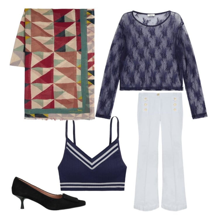 Outfit donna - Foulard leggero e versatile. Stile Sexy per Tutti i giorni. Abbinamento con décolleté, sciarpe, top, jeans, reggiseni.