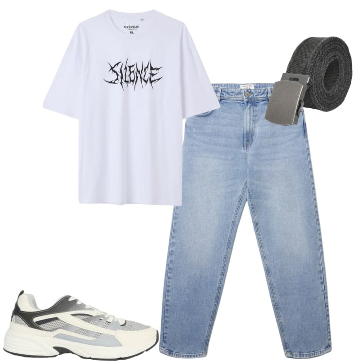Outfit uomo - Total look #2398244. Stile Casual per Tutti i giorni. Abbinamento con cinture, sneakers, jeans, t-shirt.