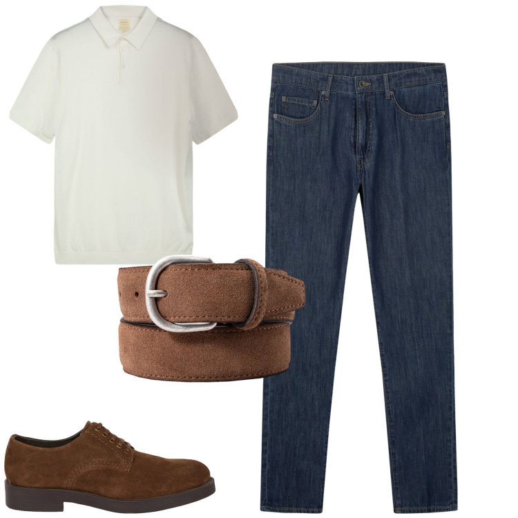Outfit uomo - Total look #2398245. Stile Urban per Tutti i giorni. Abbinamento con scarpe stringate, jeans, cinture, polo.
