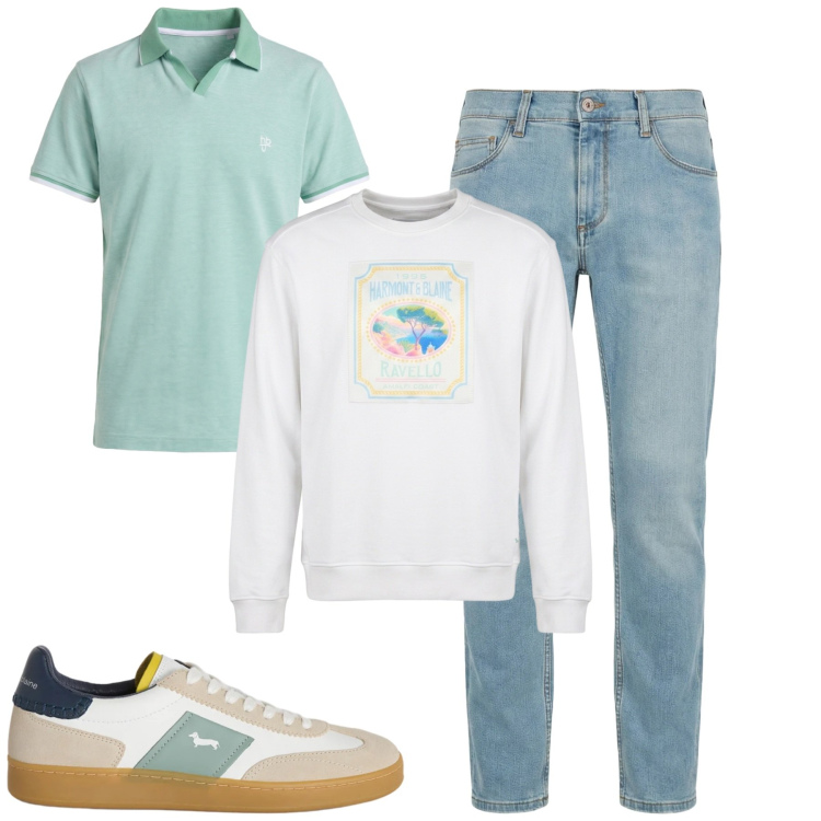 Outfit uomo - Maggio. Stile Casual per Tutti i giorni. Abbinamento con jeans slim fit, felpe, sneakers, polo.