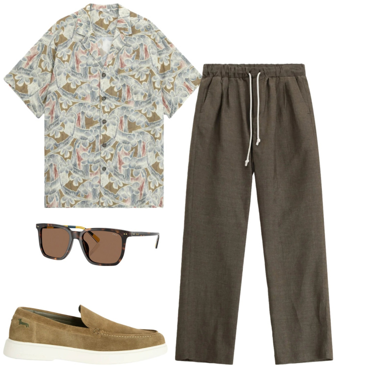 Outfit uomo - Total look #2398263. Stile Casual per Tutti i giorni. Abbinamento con pantaloni, camicie a manica corta, scarpe stringate, occhiali da sole.