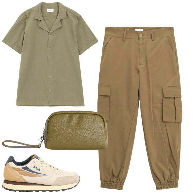 Outfit uomo - Total look #2398270. Stile Casual per Tutti i giorni. Abbinamento con sneakers, pantaloni cargo, camicie a manica corta, borse sportive.
