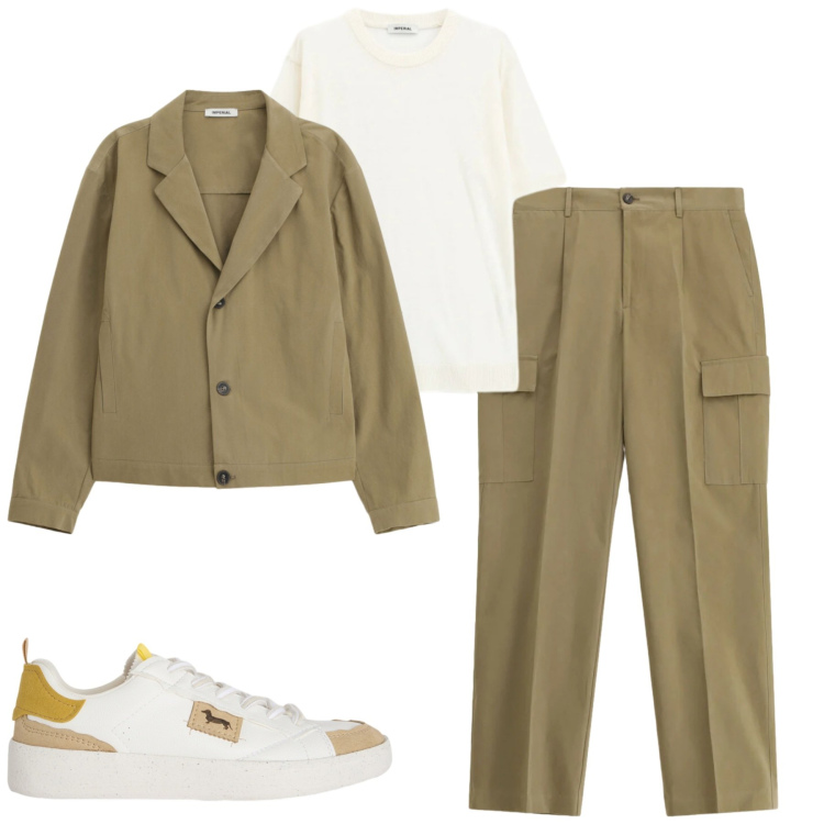 Outfit uomo - Maggio. Stile Urban per Tutti i giorni. Abbinamento con pantaloni cargo, giacche, t-shirt, sneakers.