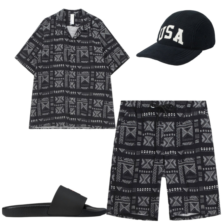 Outfit uomo - Imperial. Stile Trendy per Mare. Abbinamento con camicie a manica corta, bermuda, sandali, cappelli con visiera.