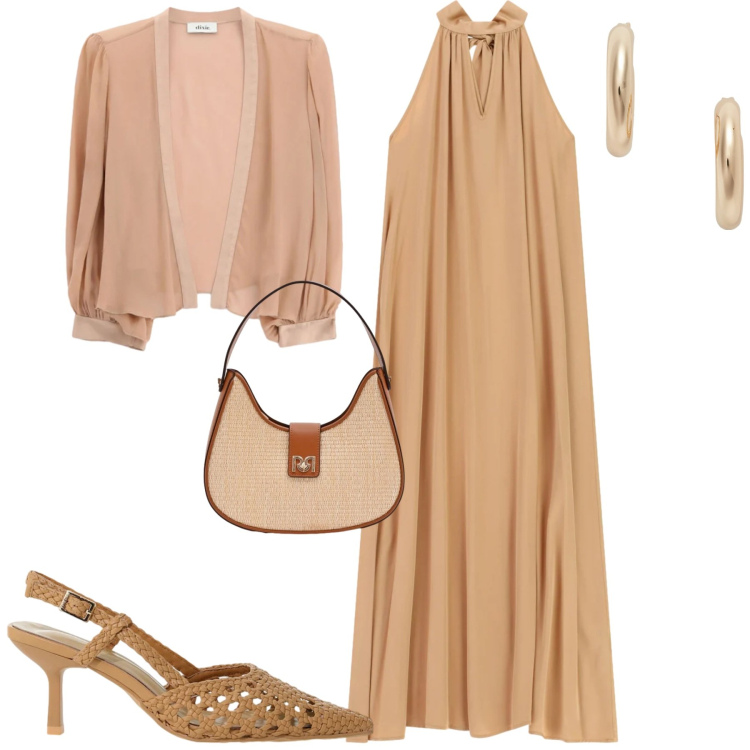 Outfit donna - Total look #2398300. Stile Chic per Tutti i giorni. Abbinamento con décolleté, borse a spalla, blazer, vestiti lunghi, orecchini.