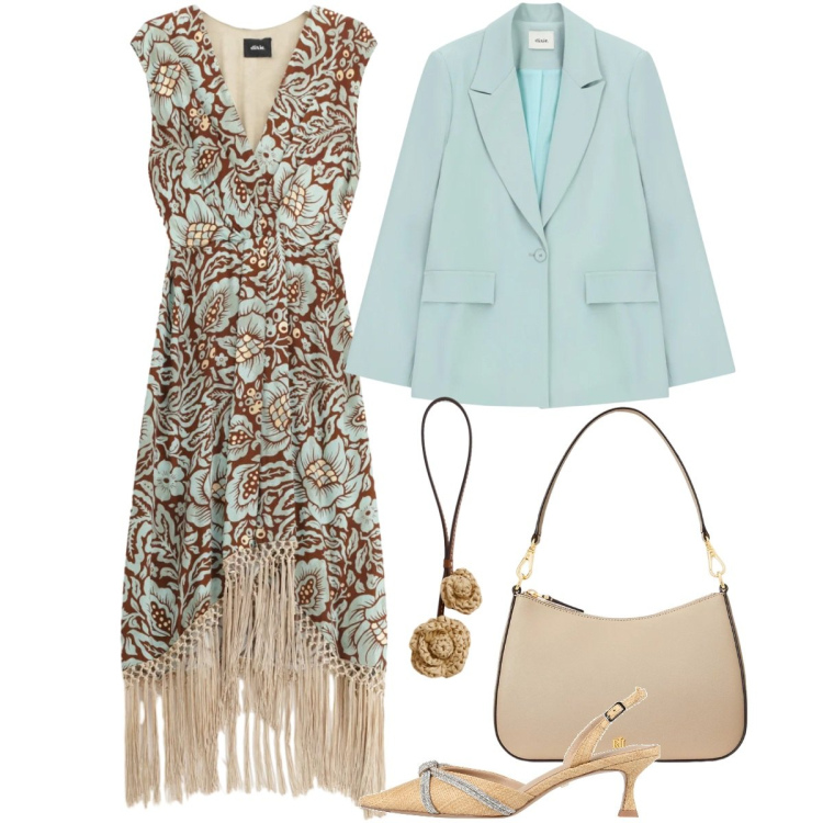 Outfit donna - Total look #2398304. Stile Chic per Cerimonia. Abbinamento con décolleté, blazer, vestiti lunghi, borse a spalla, ciondoli.