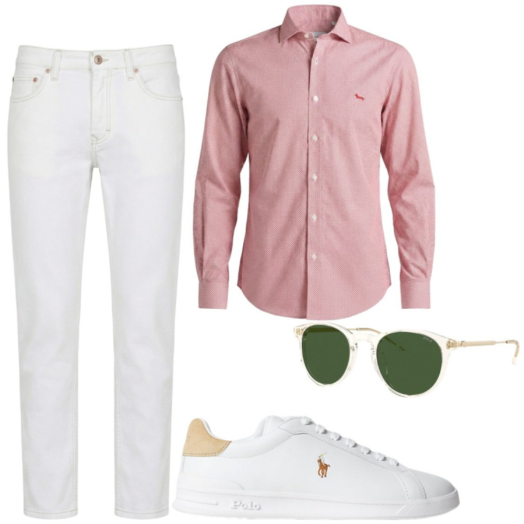 Outfit uomo - Fresh Casual. Stile Casual per Ufficio. Abbinamento con jeans, camicie, sneakers, occhiali da sole.