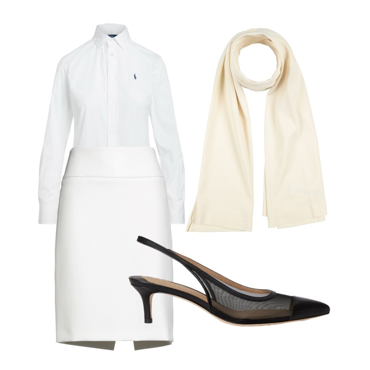 Outfit donna - camicia curvy. Stile Minimal per Ufficio. Abbinamento con minigonne, sciarpe, camicie, décolleté.