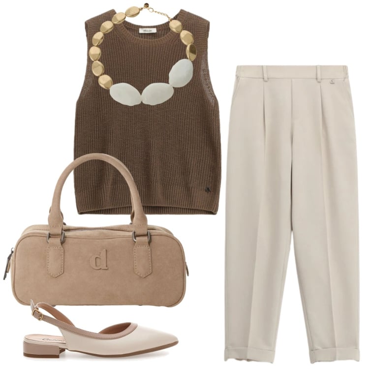 Outfit donna - La stagione delle ballerine. Stile Bon Ton per Ufficio. Abbinamento con pantaloni, maglieria, collane, cappotti, ballerine.