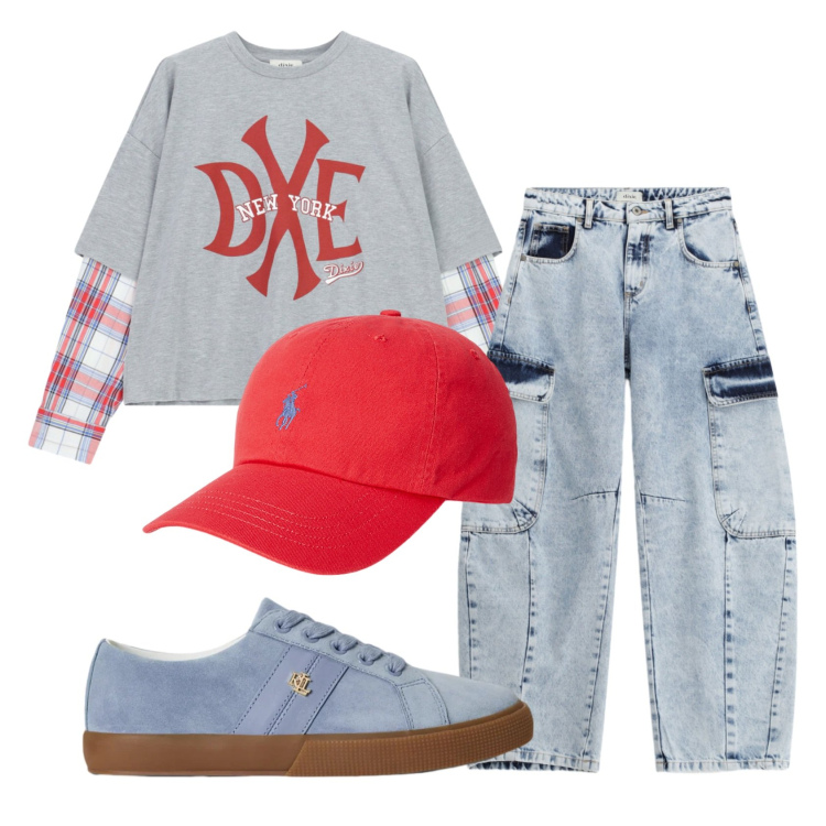Outfit donna - Total look #2398359. Stile Urban per Tutti i giorni. Abbinamento con jeans, t-shirt, cappelli, sneakers.