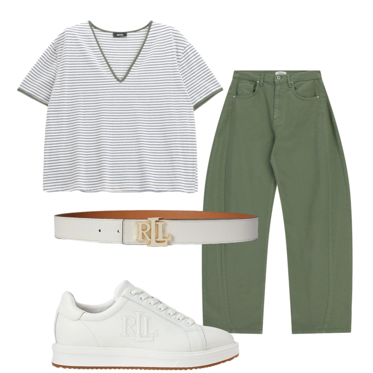 Outfit donna - Total look #2398361. Stile Basic per Tutti i giorni. Abbinamento con t-shirt, pantaloni a palazzo, sneakers, cinture.