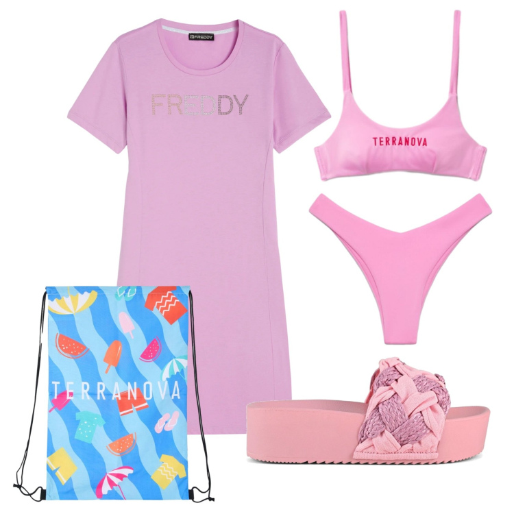 Outfit donna - Total look #2398365. Stile Basic per Mare. Abbinamento con bikini, zaini, bikini, vestiti lunghi, ciabatte.
