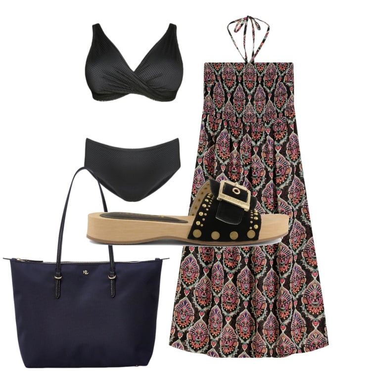Outfit donna - Total look #2398391. Stile Etnico per Mare. Abbinamento con vestiti da spiaggia, bikini, borse tote, ciabatte.