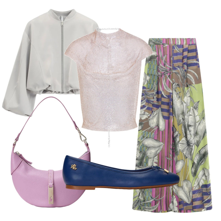 Outfit donna - Total look #2398397. Stile Chic per Cerimonia. Abbinamento con top, bomber, pantaloni a palazzo, ballerine, borse a spalla.