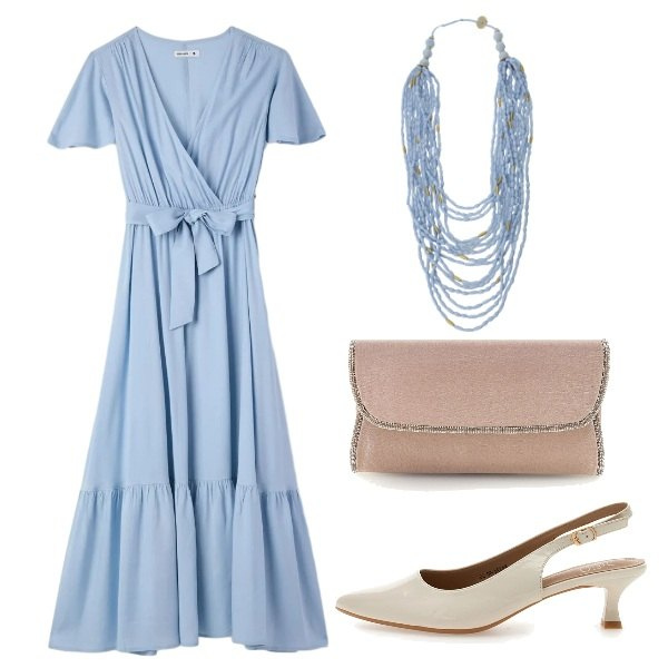 Outfit donna - Carta da zucchero. Stile Casual chic per Cerimonia. Abbinamento con vestiti lunghi, collane, décolleté, pochette.
