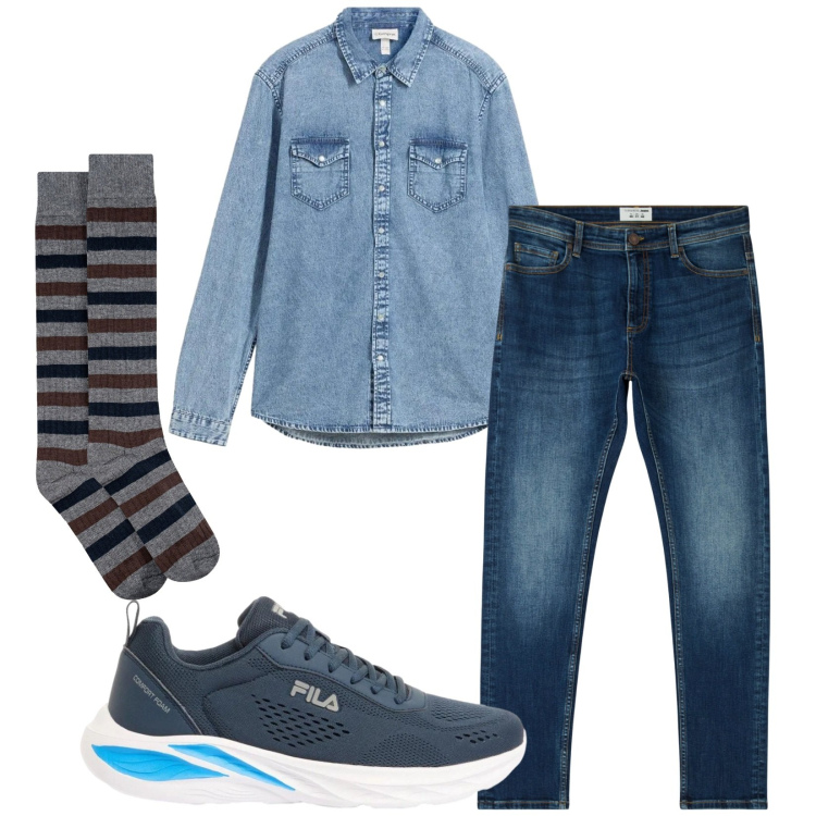Outfit uomo - Total look #2398419. Stile Casual per Tutti i giorni. Abbinamento con camicie, sneakers, jeans skinny, calzini.