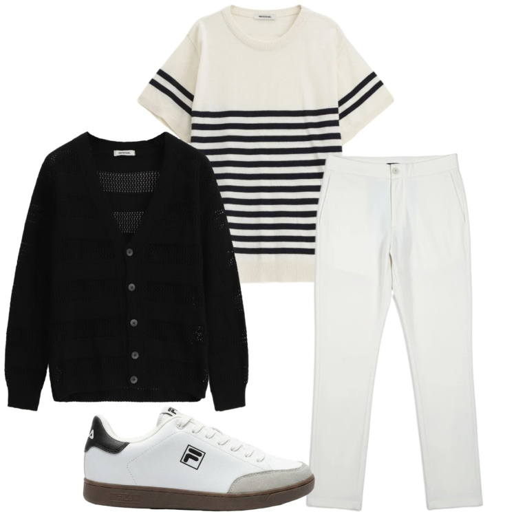 Outfit uomo - Total look #2398420. Stile Casual per Tutti i giorni. Abbinamento con sneakers, cardigans, maglieria, pantaloni.