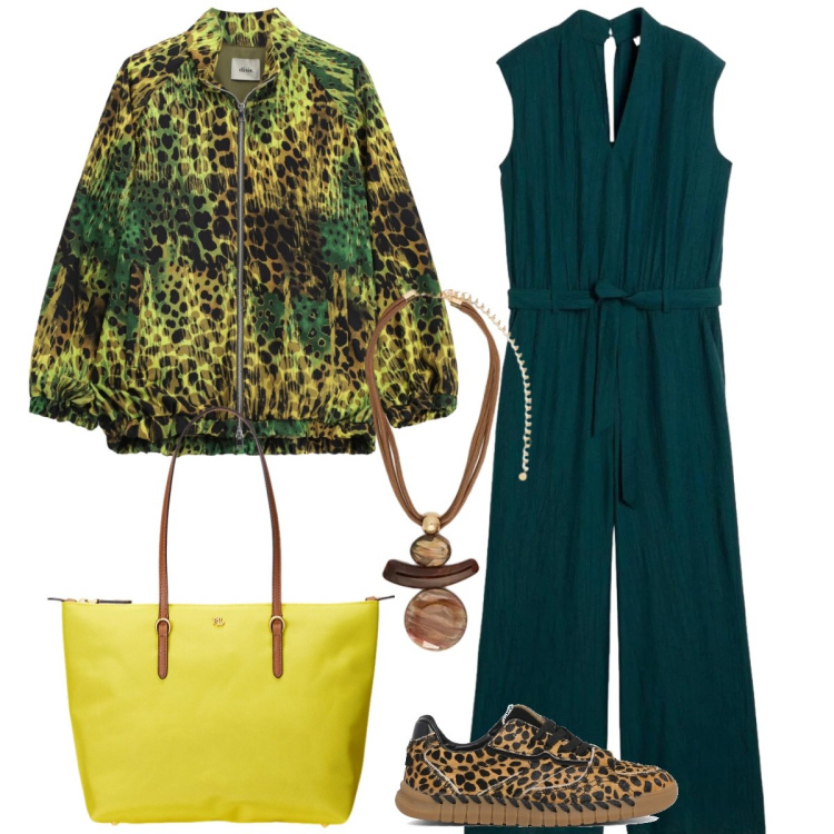 Outfit donna - Jungle Fever. Stile Casual per Tutti i giorni. Abbinamento con tute, bomber, ciondoli, borse tote, sneakers.