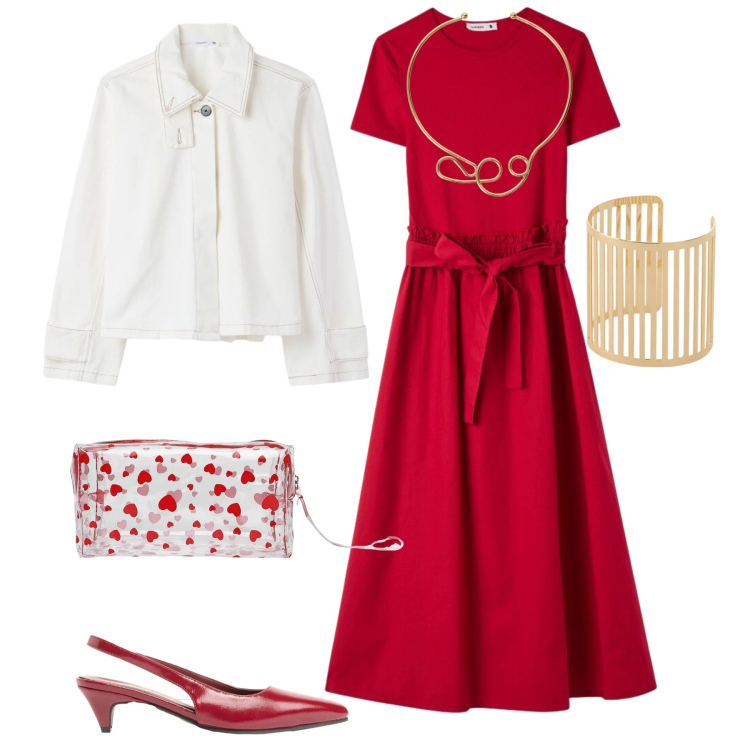 Outfit donna - Aperitivo in primavera. Stile Casual chic per Serata fuori. Abbinamento con décolleté, vestiti lunghi, valigie, cappotti, collane, braccialetti.