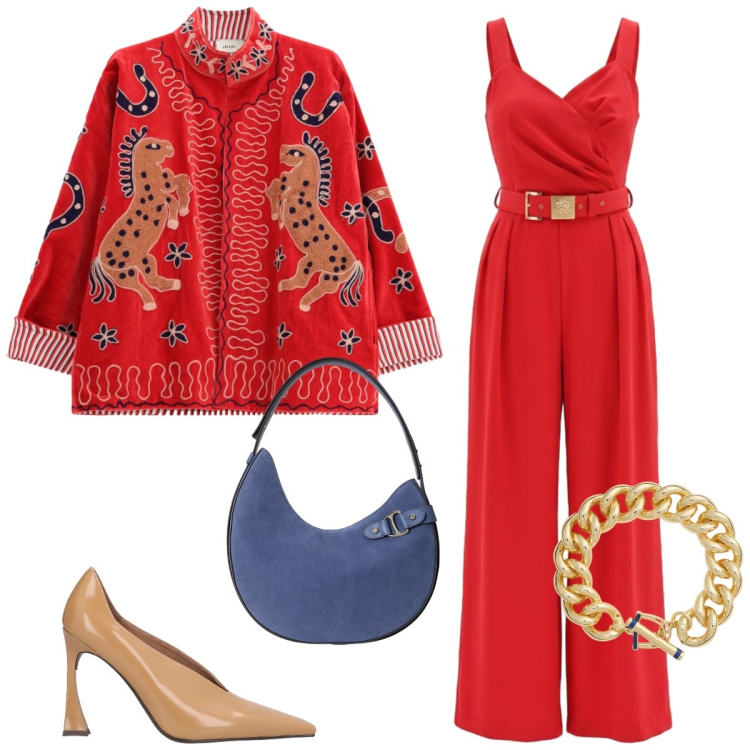 Outfit donna - La giacca etnica. Stile Etnico per Tutti i giorni. Abbinamento con décolleté, tute, cappotti, braccialetti, borse a spalla.