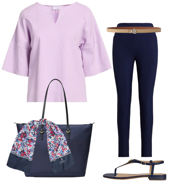 Outfit donna - Total look #2398440. Stile Basic per Tutti i giorni. Abbinamento con top, pantaloni, borse tote, sandali in pelle, foulard, cinture.