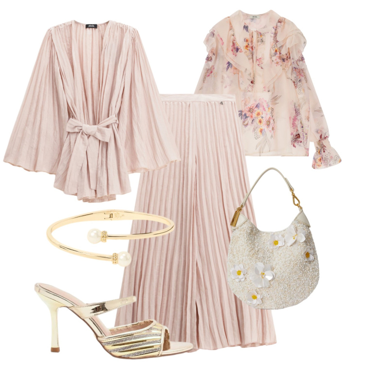 Outfit donna - Evento/Cerimonia rosa - @laurafo. Stile Chic per Cerimonia. Abbinamento con sabot, blazer, pantaloni a palazzo, bluse, pochette, braccialetti.