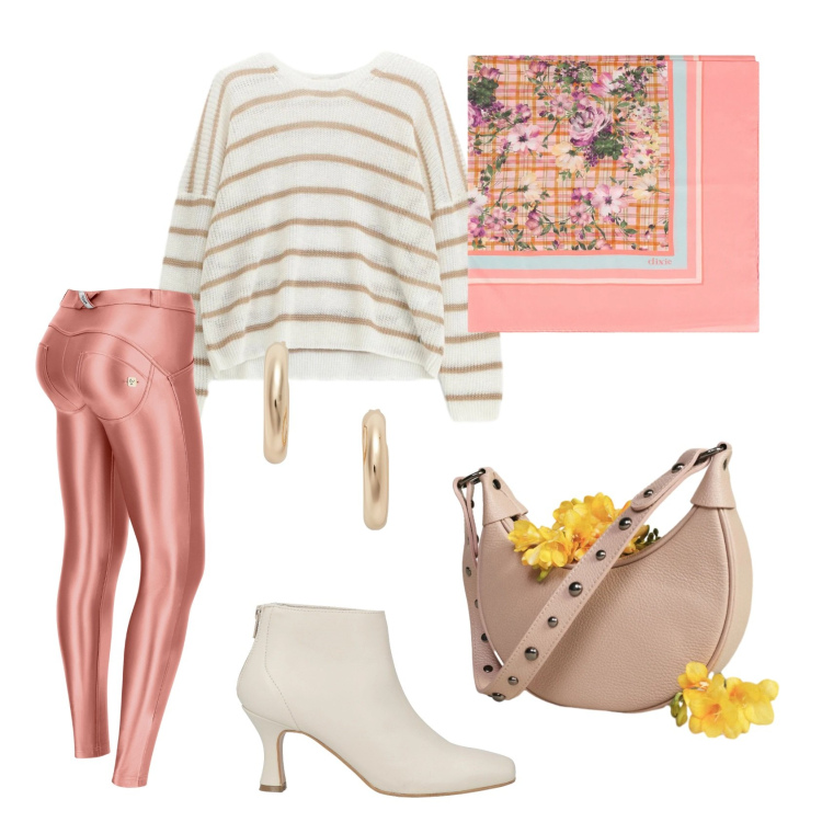 Outfit donna - Total look #2398442. Stile Casual chic per Ufficio. Abbinamento con stivaletti, maglieria, borse a spalla, foulard, pantaloni skinny, orecchini.